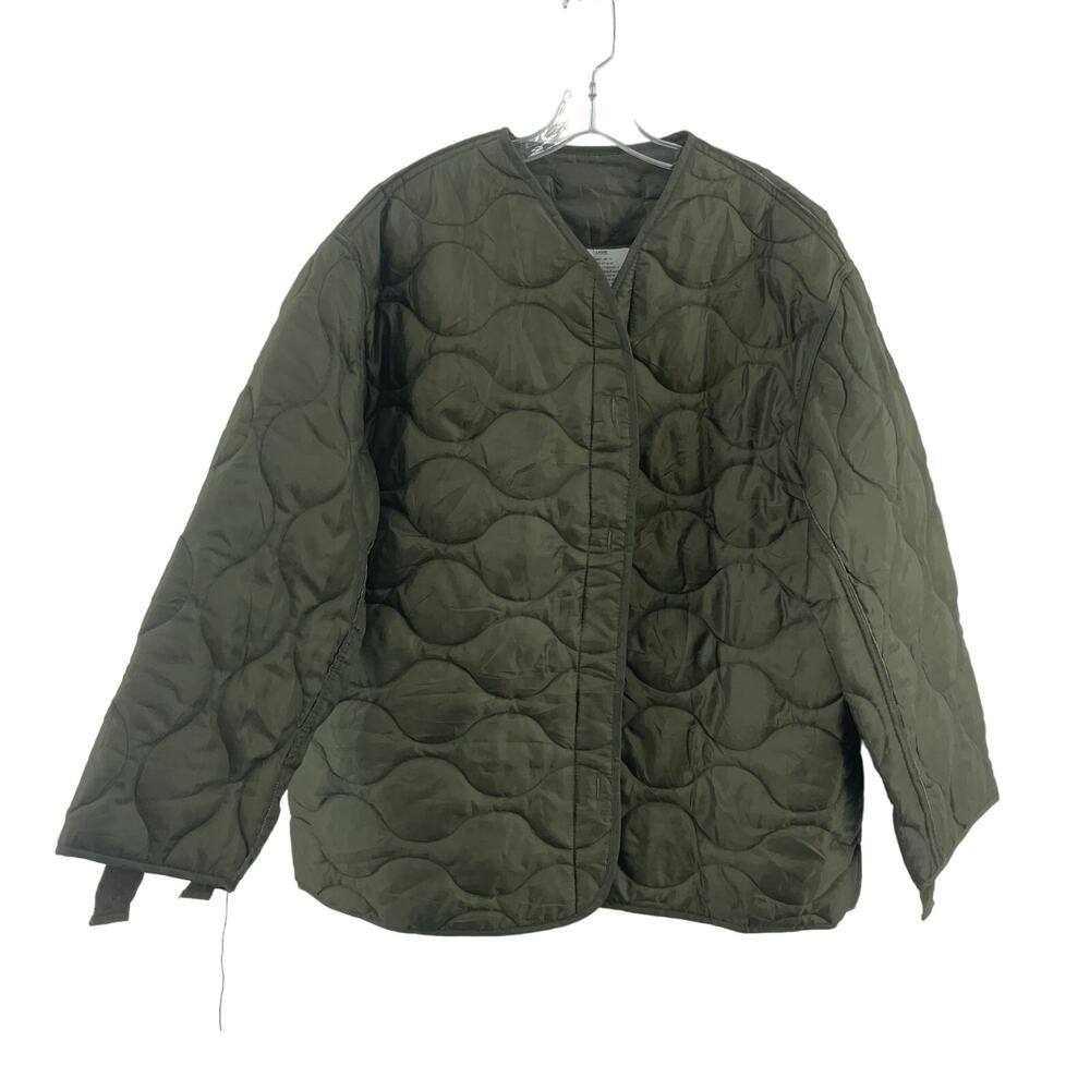 Army Green Quilted Military Jacket Liner Men's Polyester Size Large Preowned